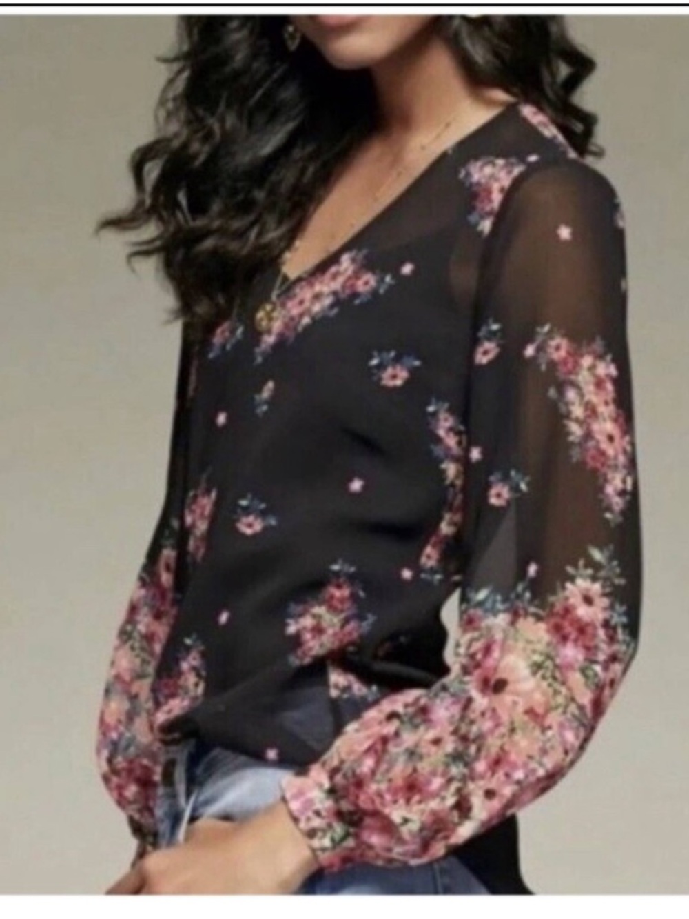 CAbi 3594 Blooming Blouse floral sheer L